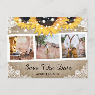 Rustic Burlap Lace Sunflower Photo Save The Date Announcement Postcard