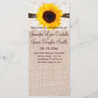 Rustic Burlap Lace Twine Programme de mariage de t