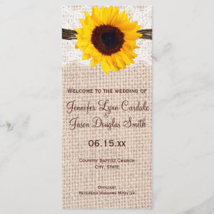 Rustic Burlap Lace Twine Sunflower Wedding Program