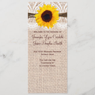 Rustic Burlap Lace Twine Sunflower Wedding Program