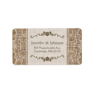 Rustic Burlap Lace Wedding Label