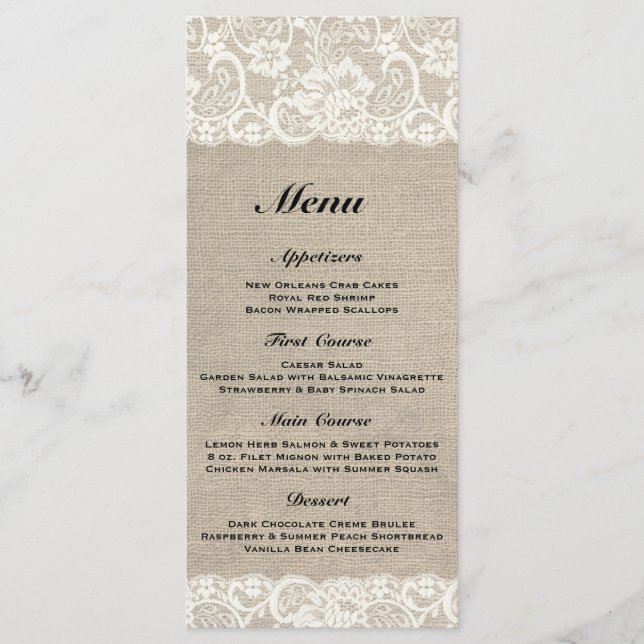 Rustic Burlap & Lace Wedding Menu (Front)
