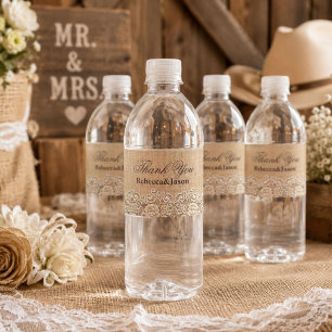 rustic burlap lace western country barn wedding  water bottle label