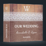 Rustic Burlap Lace & Wood | Our Wedding Binder<br><div class="desc">Customizable wedding binder printed to look like burlap,  white lace,  and wood. With custom monogram and text.</div>