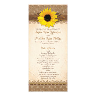 Rustic Burlap Lace Wood Sunflower Wedding Program