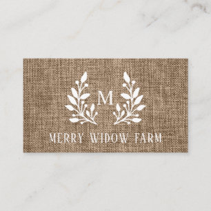 Rustic Burlap Laurel Monogrammed  Business Card