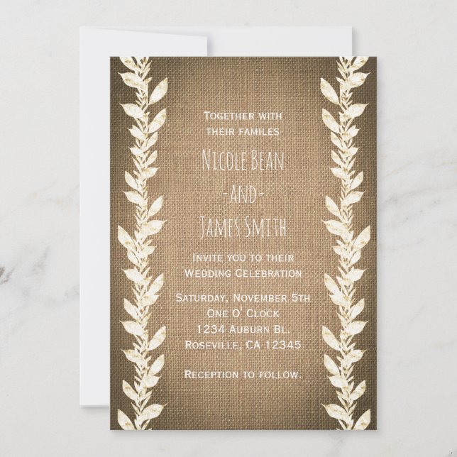 Rustic Burlap & Leaves Wedding Invitations (Front)