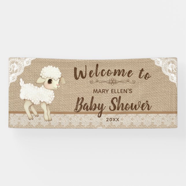 Rustic Burlap Little Lamb Baby Shower Banner (Horizontal)
