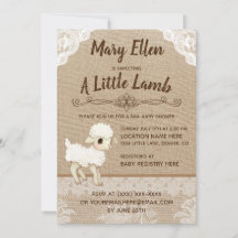 Rustic Burlap Little Lamb Baby Shower Invitation