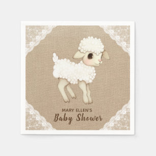 Rustic Burlap Little Lamb Baby Shower Paper Napkin