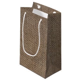 Rustic Burlap-Look Brown Printed Background Small Gift Bag