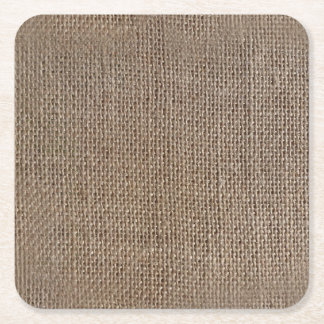 Rustic Burlap-Look Brown Printed Background Square Paper Coaster
