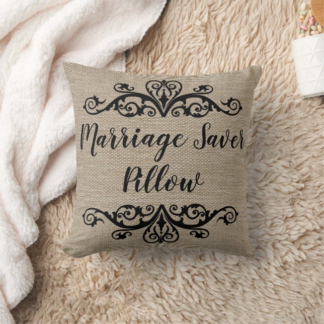 Rustic Burlap Look Marriage Saver Throw Pillow (Blanket)