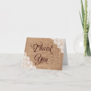 Rustic Burlap Mariage Dentelle Merci Cartes
