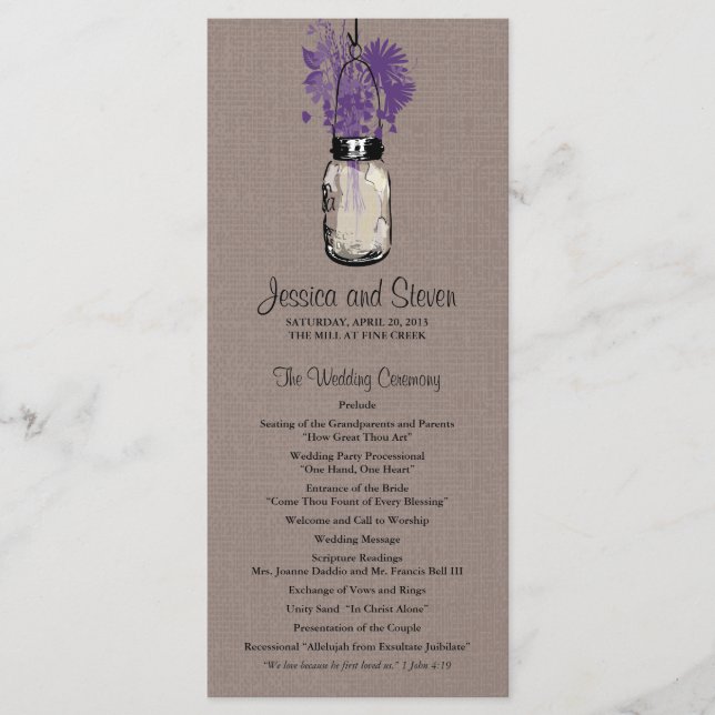 Rustic Burlap Mason Jar and Wildflowers Program (Front)
