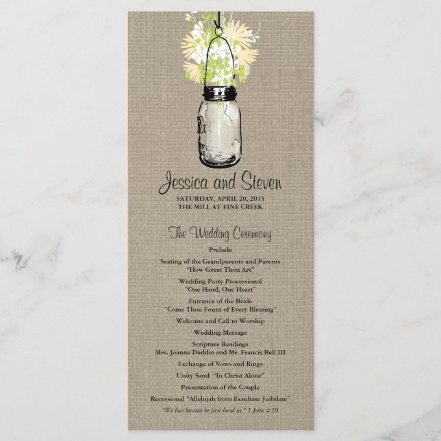 Rustic Burlap Mason Jar and Wildflowers Program (Front)