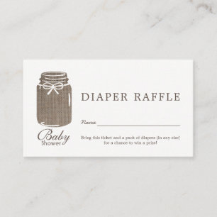 Rustic Burlap Mason Jar Baby Diaper Raffle Ticket Enclosure Card