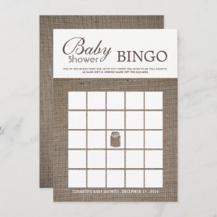 Rustic Burlap Mason Jar Baby Shower Bingo Invitation