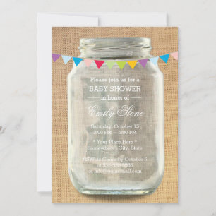 Rustic Burlap Mason Jar Baby Shower Invitation