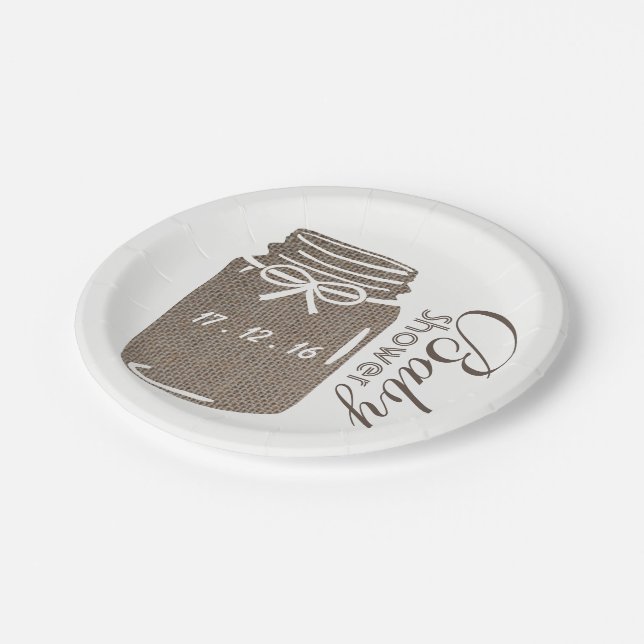 Rustic Burlap Mason Jar Baby Shower Paper Plate (Angled)