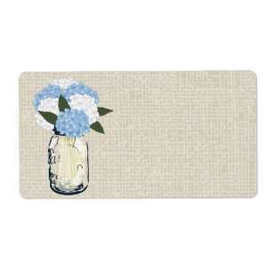 Rustic Burlap Mason Jar Blue Hydrangeas