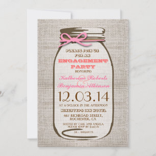 Rustic Burlap Mason Jar Engagement Party Invitation