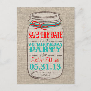 Rustic Burlap & Mason Jar Invitation d'anniversair