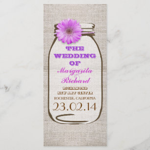 Rustic burlap mason jar purple wedding programs