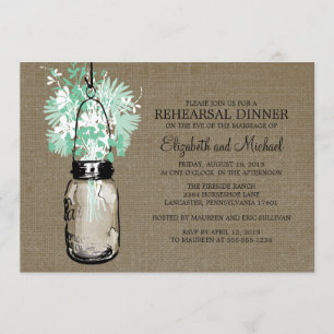 Rustic Burlap Mason Jar Rehearsal Dinner Invitation