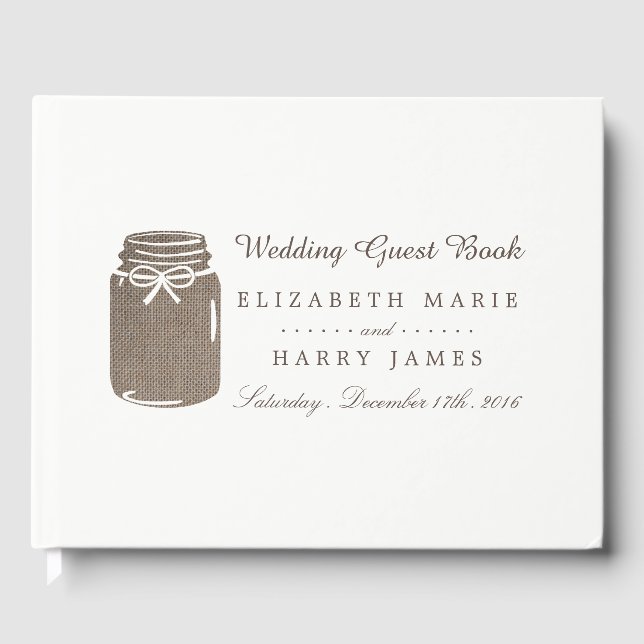 Rustic Burlap Mason Jar Wedding Guest Book (Front)