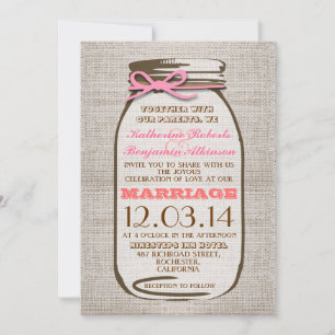 Rustic Burlap Mason Jar Wedding Invitation