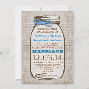 Rustic Burlap Mason Jar Wedding Invitation