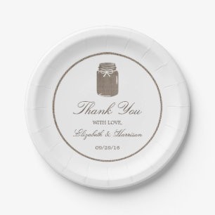 Rustic Burlap Mason Jar Wedding Paper Plate
