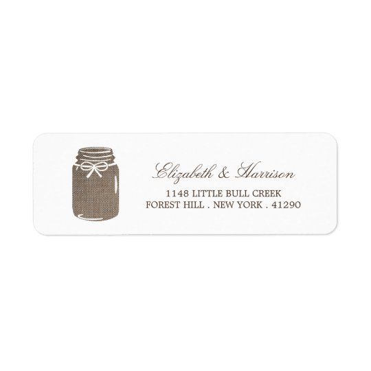 Rustic Burlap Mason Jar Wedding Return Address Label