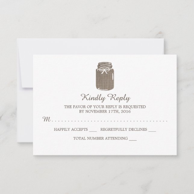 Rustic Burlap Mason Jar Wedding RSVP (Front)