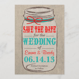 Rustic Burlap & Mason Jar Wedding Save the Date