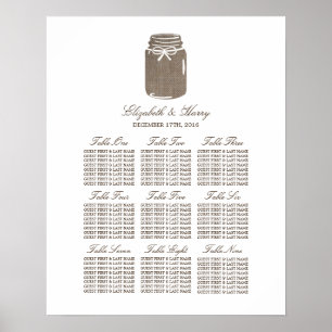 Rustic Burlap Mason Jar Wedding Seating Chart