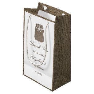 Rustic Burlap Mason Jar Wedding Small Gift Bag