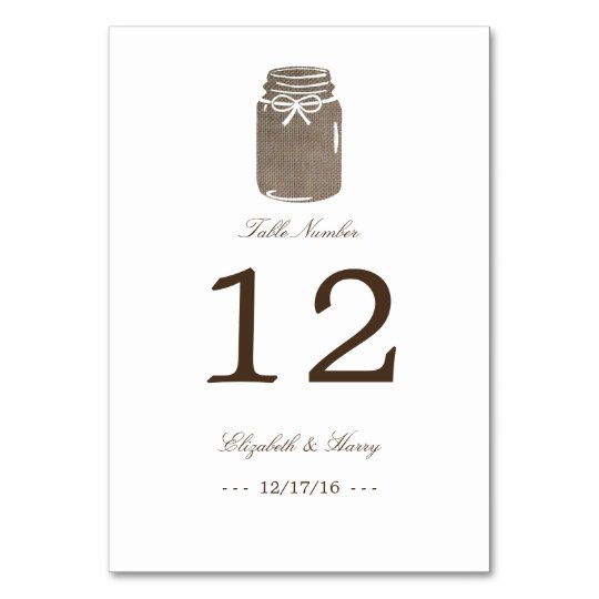 Rustic Burlap Mason Jar Wedding Table Number