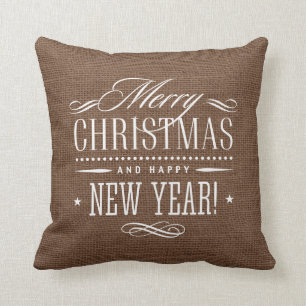 Rustic Burlap Merry Christmas Decor Throw Pillow