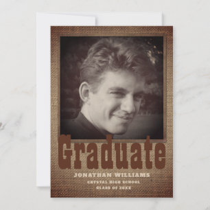 Rustic Burlap Modern Script Photo Graduation Announcement