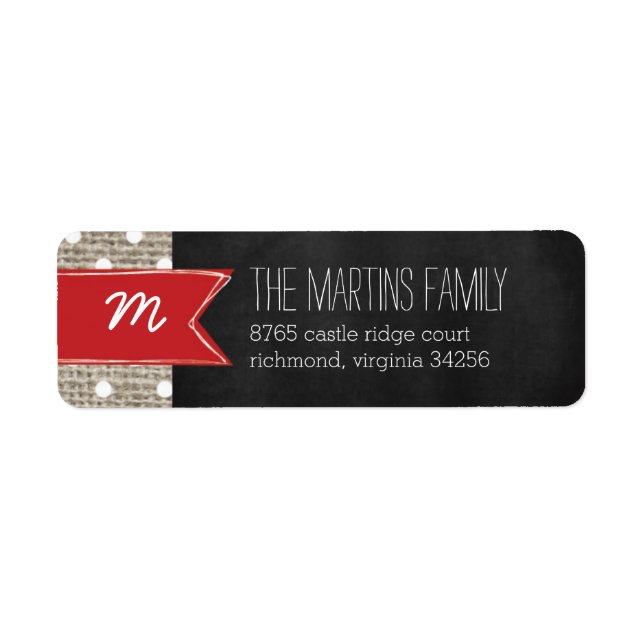 Rustic Burlap Monogram Address Label (Front)