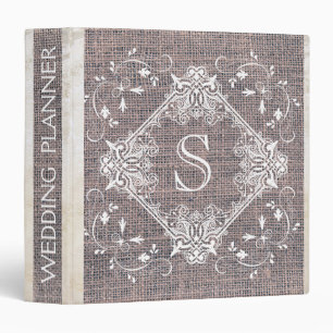 Rustic Burlap Monogram Floral Ornamental Marble Binder