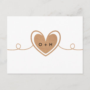 Rustic Burlap Monogram Heart RSVP Postcard