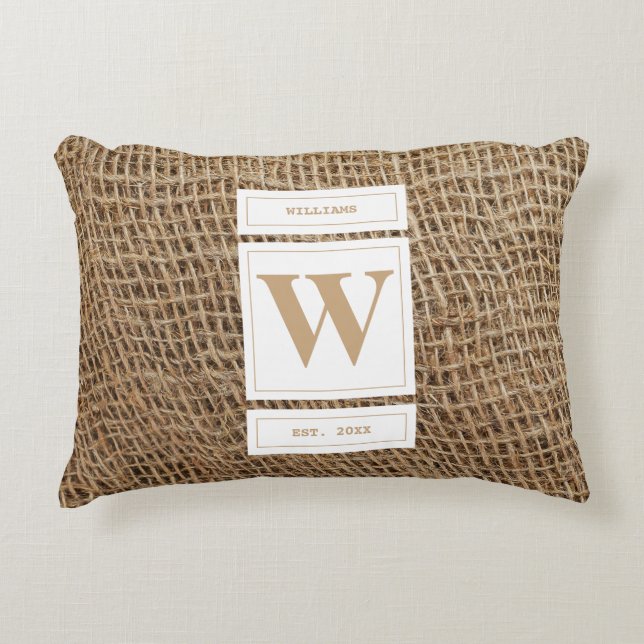Rustic Burlap Monogram Initial Accent Pillow (Front)