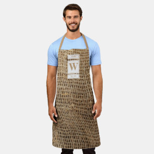 Rustic Burlap Monogram Initial  Apron