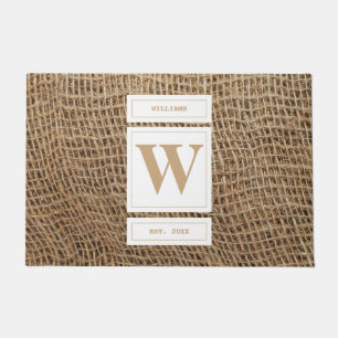 Rustic Burlap Monogram Initial Doormat