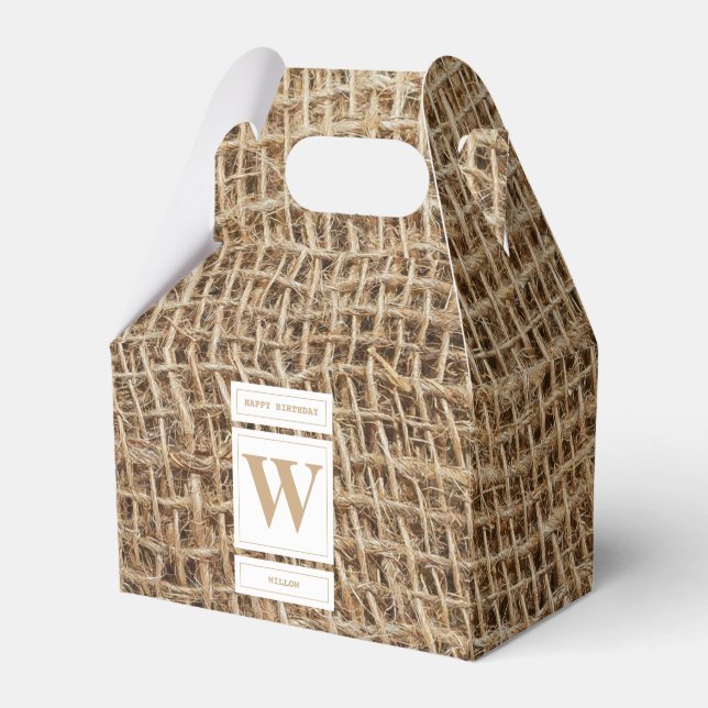Rustic Burlap Monogram Initial Favor Box (Front Side)