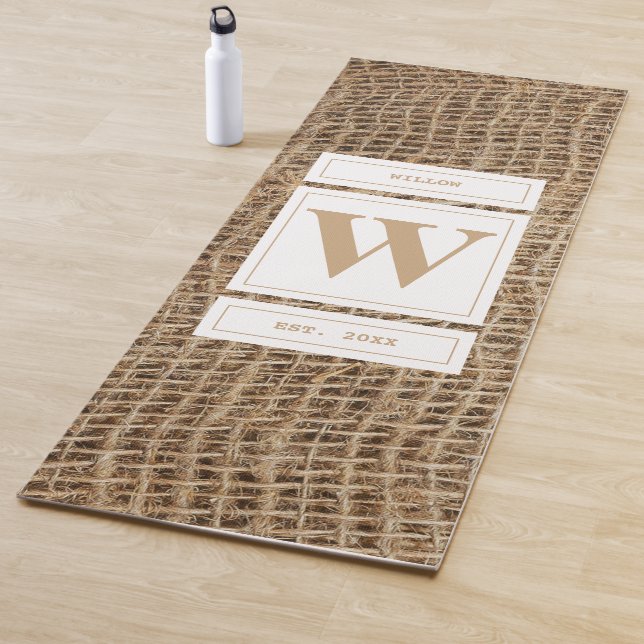 Rustic Burlap Monogram Initial  Yoga Mat (In Situ)