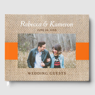 Rustic Burlap Orange Photo Wedding Guest Book